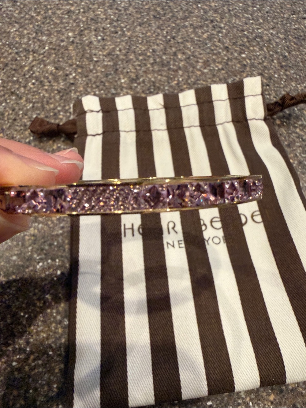 henri bendel Gold Bangle with Lavender Crystal Row - Picture 3 of 14